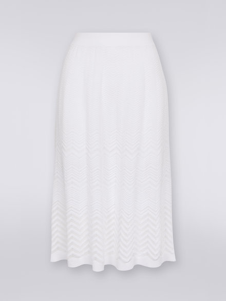 Wool longuette skirt with tone-on-tone zigzag, White  - DS23SH1ZBK023Y14001