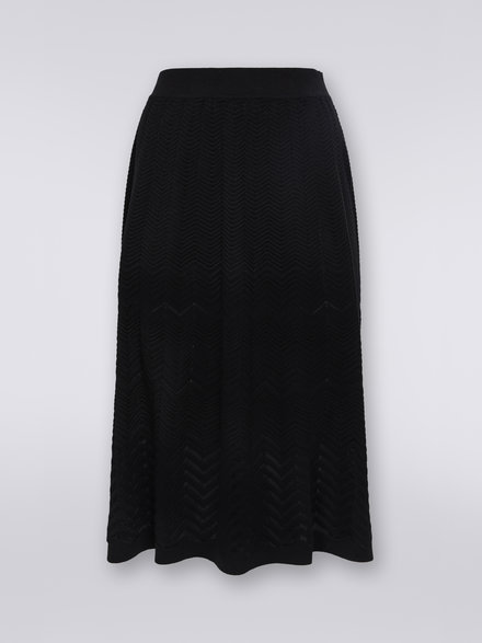 Wool longuette skirt with tone-on-tone zigzag, Black    - DS23SH1ZBK023Y93911