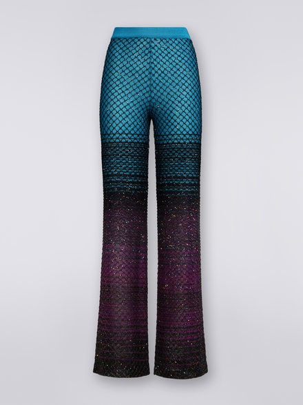 Flared knit trousers with sequins, Turquoise, Purple & Black - DS23SI0ZBK022ISM8NJ