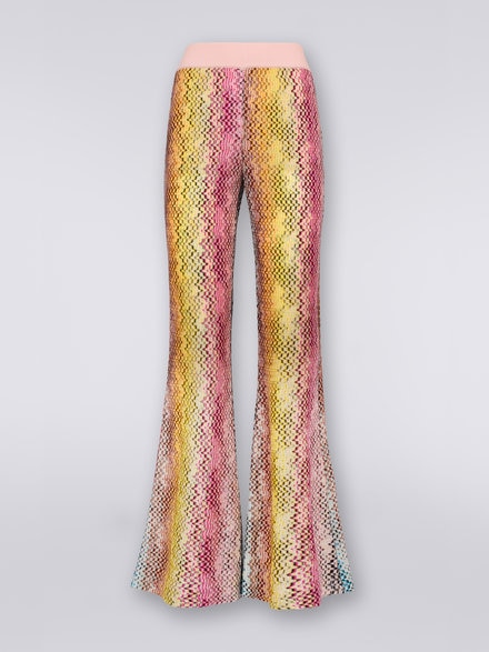 Viscose flared trousers with multicoloured Greek fret print, Multicoloured - DS23SI16BR00JTSM8KR