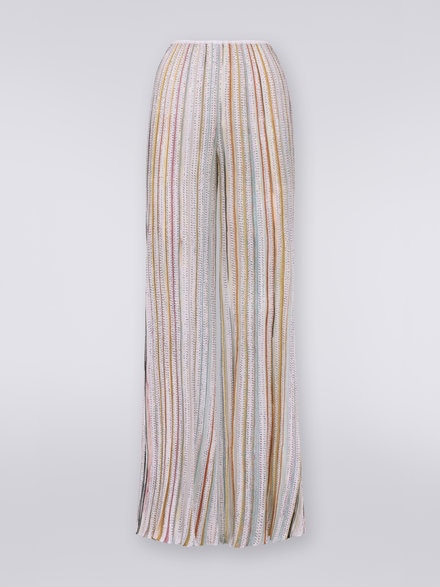 Striped palazzo trousers with sequins, White & Multicoloured   - DS23SI1WBK023RS0178