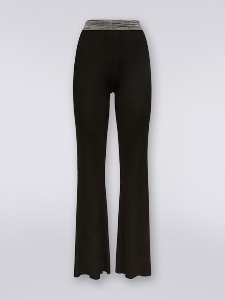 Silk flared trousers with slub waistband, Black    - DS23SI27BK023X93911