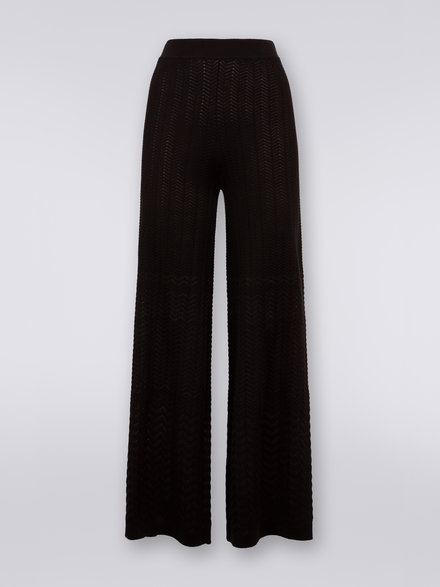 Straight knit trousers with tone-on-tone chevron, Black    - DS23SI28BK023Y93911