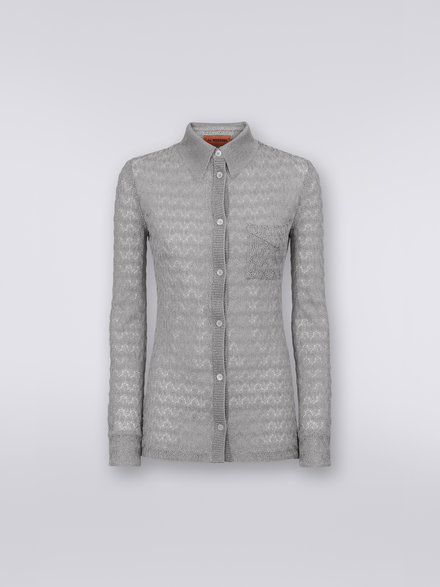 Viscose blend lace effect shirt with lamé, Silver & Grey Lamé - DS23SJ02BR00JVS91D8