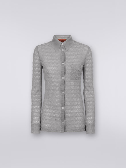 Camicia in misto viscosa effetto pizzo con lamé, Argento & Grigio Lamé - DS23SJ02BR00JVS91D8