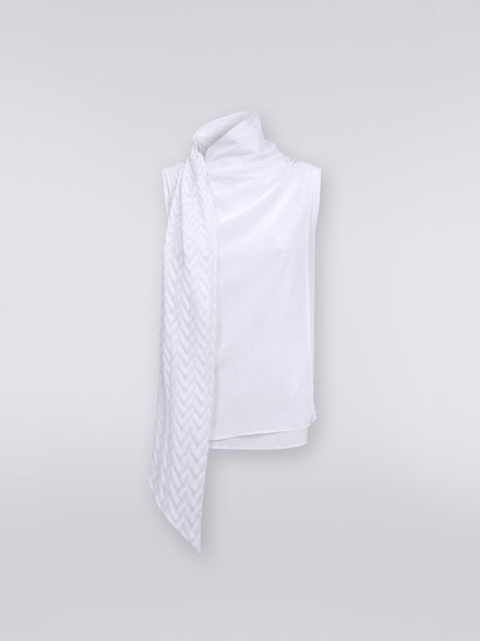 Silk blouse with tone-on-tone chevron shawl collar, White  - DS23SK03BW00L714001