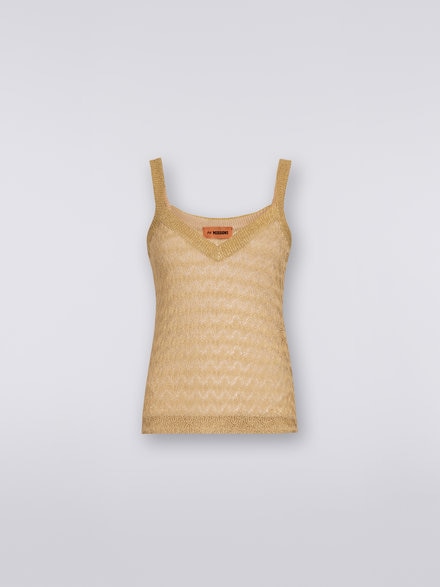 Lace-effect knitted tank top with lamé, Ochre & Yellow Lamé - DS23SK0GBR00JVS109F