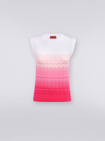Sleeveless Cotton and viscose dégradé zigzag top, Pink   - DS23SK0XBK022HS30AY