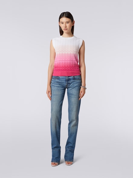 Sleeveless Cotton and viscose dégradé zigzag top, Pink   - DS23SK0XBK022HS30AY