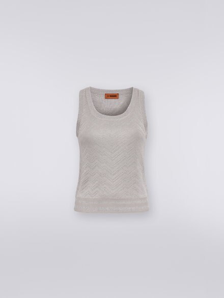 Viscose blend tank top with tone-on-tone chevron and lamé, Silver   - DS23SK27BK021PS91DI