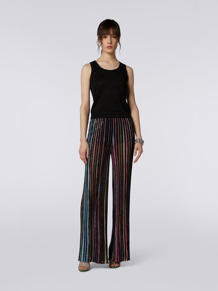 Viscose blend tank top with tone-on-tone chevron and lamé, Black    - DS23SK27BK021PS91ED