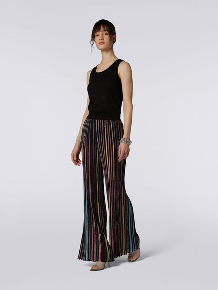 Viscose blend tank top with tone-on-tone chevron and lamé, Black    - DS23SK27BK021PS91ED