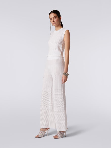 Sleeveless cotton and viscose top with tone-on-tone zigzag, White  - DS23SK2LBK023Y14001