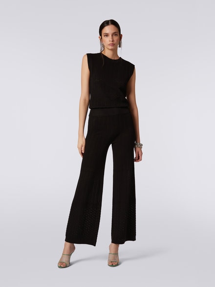 Sleeveless cotton and viscose top with tone-on-tone zigzag, Black    - DS23SK2LBK023Y93911