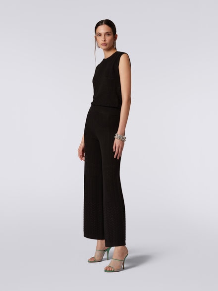 Sleeveless cotton and viscose top with tone-on-tone zigzag, Black    - DS23SK2LBK023Y93911