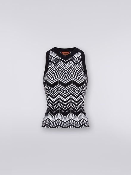 Viscose blend sleeveless top, Black & White - DS23SK39BK025WS018K
