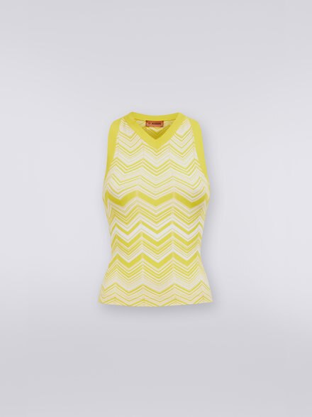 Viscose blend sleeveless top, White & Yellow - DS23SK39BK025WS10AA