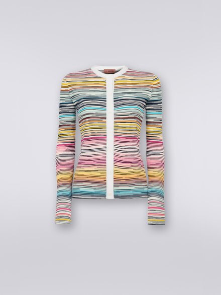 Wool and viscose blend cardigan with contrasting trim, Multicoloured - DS23SM01BK020ISM8M2