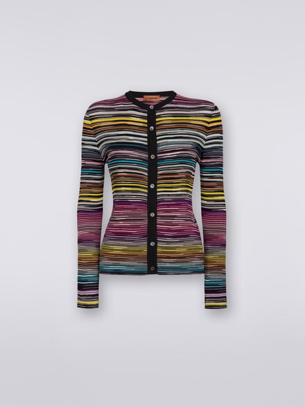 Wool and viscose blend cardigan with contrasting trim, Multicoloured - DS23SM01BK020ISM8M3