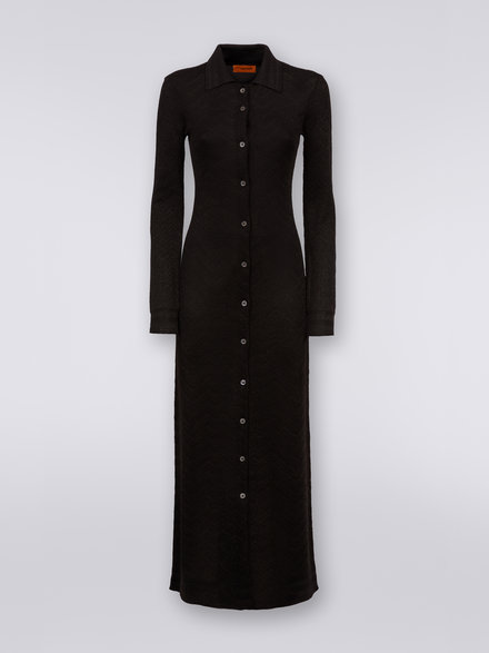 Long cardigan en coton avec chevrons ton sur ton et lamé, Noir    - DS23SM0IBK021PS91ED