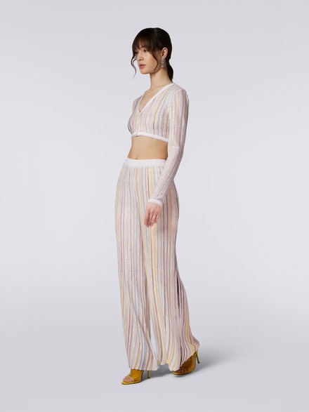 Ribbed knit crop cardigan with sequins, White & Multicoloured   - DS23SM11BK021NS0178