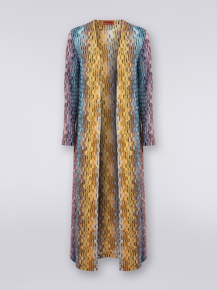 Long cardigan with multicoloured lamé Greek fret motif, Multicoloured Lamé - DS23SM1CBR00K9SM8KU