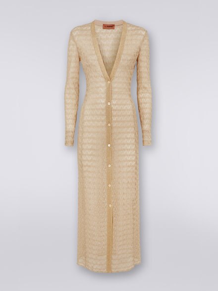 Long cardigan in lamé viscose blend, Ochre & Yellow Lamé - DS23SM1OBR00JVS109F