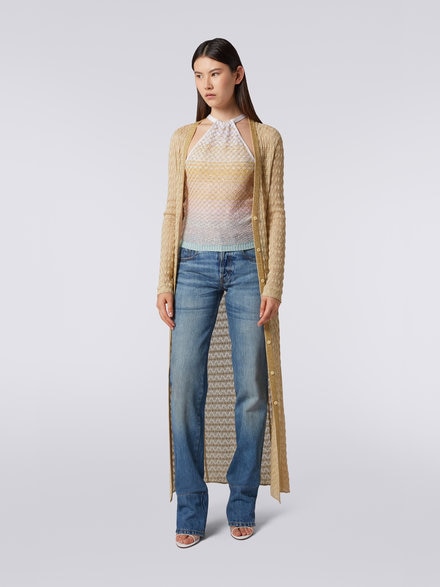 Long cardigan in lamé viscose blend, Ochre & Yellow Lamé - DS23SM1OBR00JVS109F