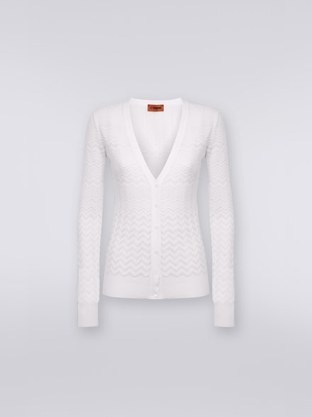 Cardigan en coton et viscose avec zigzags ton sur ton, Blanc  - DS23SM25BK023Y14001