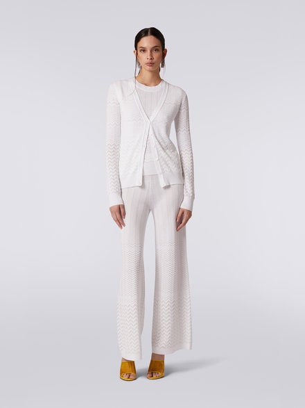 Cotton and viscose cardigan with tone-on-tone zigzag, White  - DS23SM25BK023Y14001