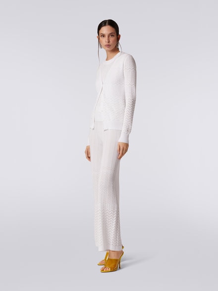 Cotton and viscose cardigan with tone-on-tone zigzag, White  - DS23SM25BK023Y14001