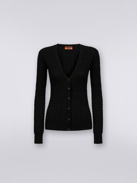 Cotton and viscose cardigan with tone-on-tone zigzag, Black    - DS23SM25BK023Y93911