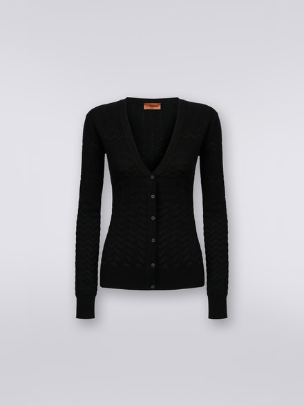 Cardigan en coton et viscose avec zigzags ton sur ton, Noir    - DS23SM25BK023Y93911