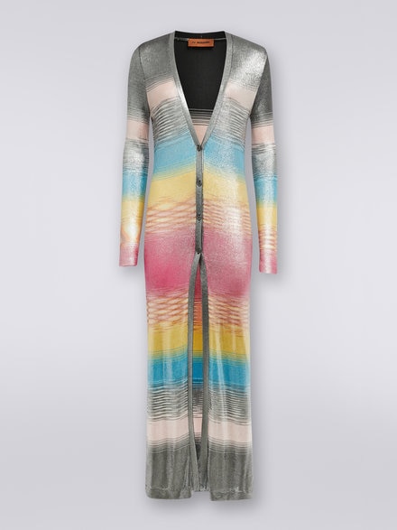 Multicoloured slub viscose long cardigan with glossy finish, Multicoloured  - DS23SM27BK022NSM8NL