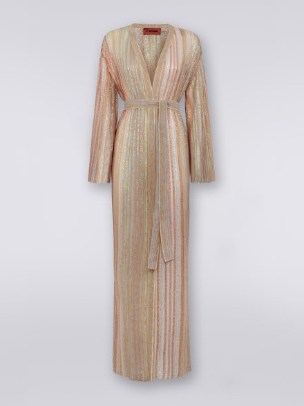 Long cardigan à rayures verticales et lurex, Multicolore  - DS23SM29BK024NSM8UU