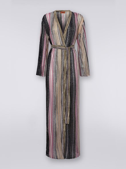Long cardigan à rayures verticales et lurex, Multicolore  - DS23SM29BK024NSM8UV