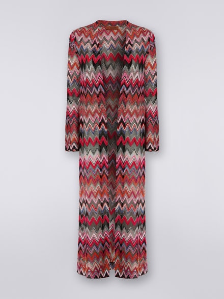 Long cardigan in lamé viscose blend, Black & Pink  - DS23SM2FBR00O0S413K