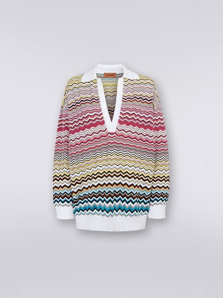 Long-sleeved oversized polo shirt with chevron pattern, Multicoloured - DS23SN0PBK022HSM8N6