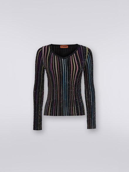 Long-sleeved ribbed sweater with sequins, Black & Multicoloured - DS23SN0UBK023QS91E3