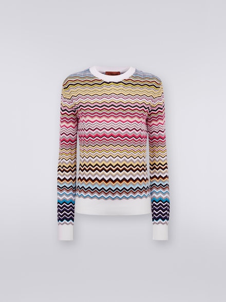 Cotton and viscose chevron crew-neck jumper, Multicoloured - DS23SN1CBK022HSM8N6