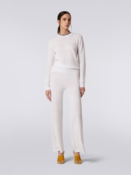 Cotton and viscose crew-neck jumper with tone-on-tone zigzag, White  - DS23SN1IBK023Y14001