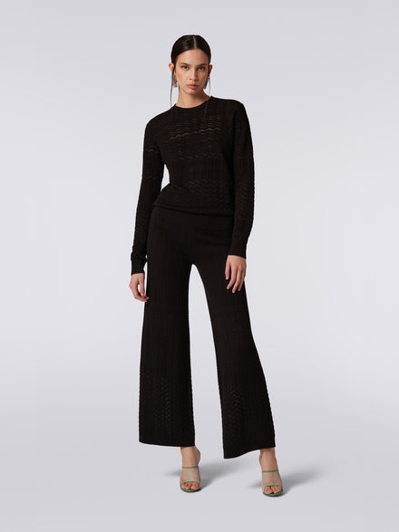 Cotton and viscose crew-neck jumper with tone-on-tone zigzag, Black    - DS23SN1IBK023Y93911