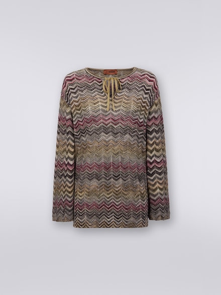Blusa a maniche lunghe in maglia chevron, Multicolore - DS23SN1LBK024OSM8UN