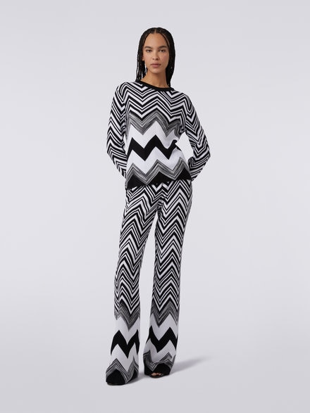 Crew-neck sweater in zigzag cotton blend, Black & White - DS23SN1TBC002YF9001