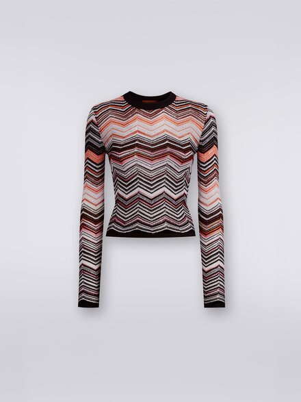 Viscose chevron crew-neck jumper with sequins, Black, Pink & White  - DS23SN1WBK026BS30BV