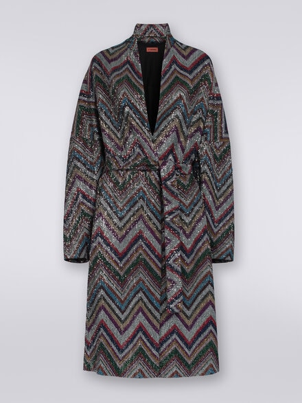Viscose blend chevron coat with sequins , Multicoloured  - DS23WC0EBC003IL904Z