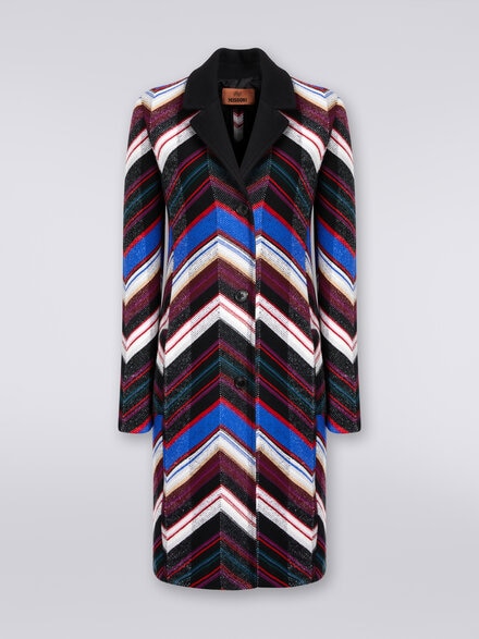 Wool coat with zigzag weave, Multicoloured  - DS23WC0FBC003HSM8WT