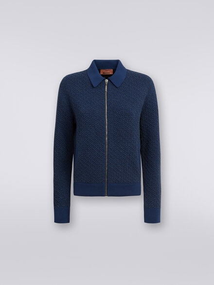 Cotton and nylon zipped bomber jacket, Blue - DS23WC0TBK030TS72CV