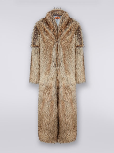 Long faux fur coat, Multicoloured  - DS23WC0UBW00QRS80BF