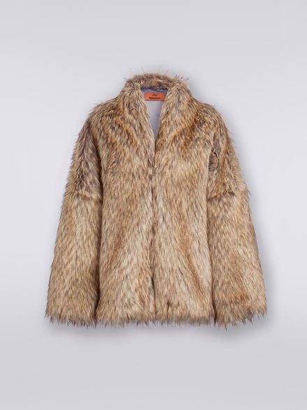 Short faux fur coat, Multicoloured  - DS23WC0XBW00QRS80BF
